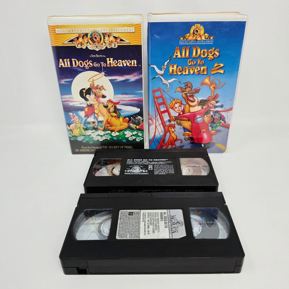 MGM All Dogs Go To Heaven 1 & 2 VHS Lot Kids Family Movies Musical WORK Rated G